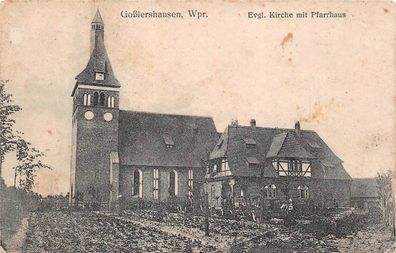 AK Goßlershausen Westpreussen Kirche mit Pfarrhaus