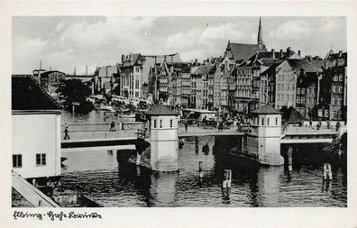 AK Elbing Elblag belebte Hohe Brücke Postkarte