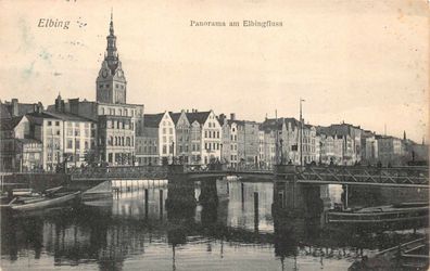 Elbing Panorama am Elbingfluss Hauptbahnhof Postkarte AK 1909