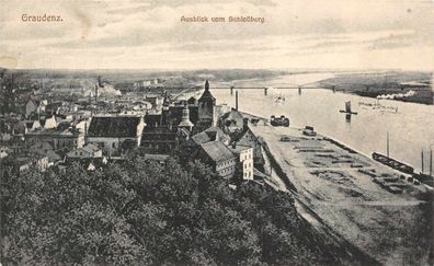 Graudenz Ausblick vom Schloßberg Dampfer Feldpostkarte AK 1915