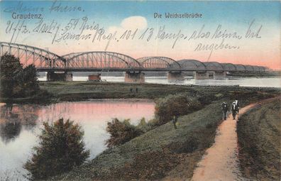 Graudenz Die Weichselbrücke Feldpostkarte AK 1914