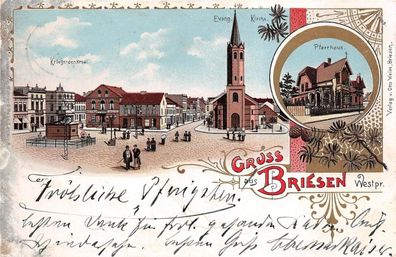 Gruss aus Briesen Westpr. (Wabrzezno) Kirche Pfarrhaus Postkarte Litho AK 1901