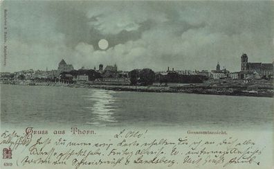 Gruß aus Thorn Gesamtansicht Westpreußen Mondschein-Postkarte AK 1899