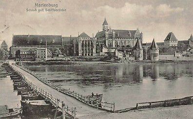 Marienburg Schloß mit Schiffsbrücke AK 1919