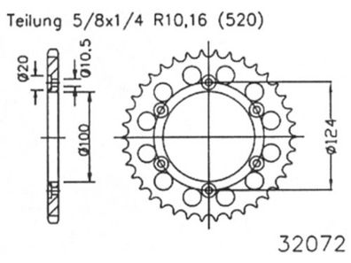 ESJOT Kettenrad "32072" 520, Stahl, schwarz 38 Zähne