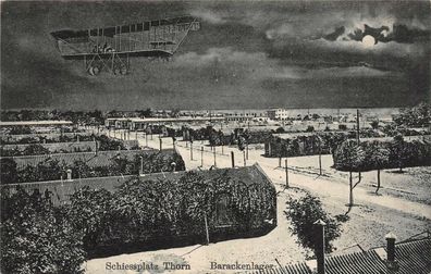 Schiessplatz Thron Barackenlager Flugzeug Feldpostkarte AK 1915