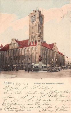 Thron (Torun) Rathaus mit Kopernicus-Denkmal AK 1903