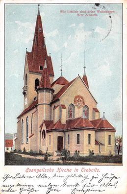 Evangelische Kirche in Trebnitz, Schlesien, Postkarte 1913