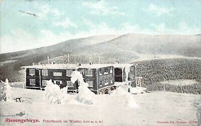 Riesengebirge Peterbaude im Winter Postkarte AK 1909