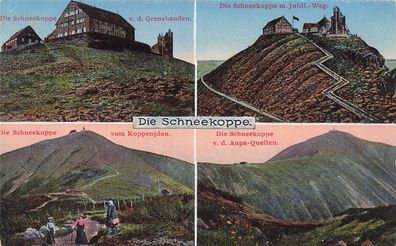 Panorama Die Schneekoppe mit Grenzbauden und Jubil.-Weg Schlesien Postkarte AK