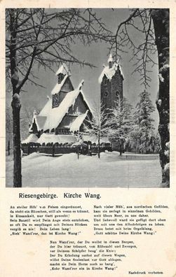 Riesengebirge Kirche Wang Gedicht AK 1930