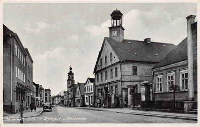 Bauerwitz Schlesien PKW am Rathaus und Pfarrkirche Postkarte