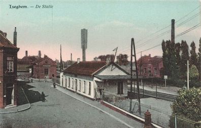 De Statie Bahnhof Iseghem Westflandern Belgien Postkarte AK