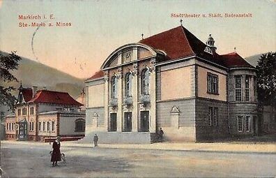 Markirch i. E. Stadttheater u. Städt. Badeanstalt Postkarte AK 1909