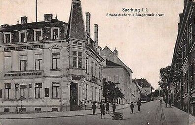 Saarburg i. L. Schanzstraße mit Bürgermeisteramt Feldpostkarte AK 1918