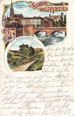 Schlucht Gravelotte, Jungfernwehr u. Mittelbrücke Metz Litho Postkarte AK 1904