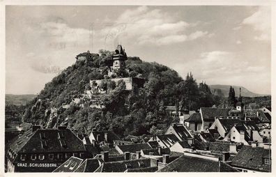 Blick auf Schlossberg in Graz Österreich Postkarte AK 1941