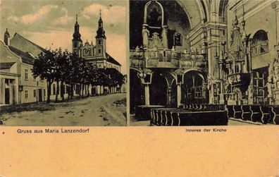 Gruß aus Maria Lanzendorf mit Blick in Kirche Niederösterreich Postkarte AK