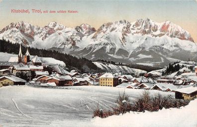 Kitzbühel Tirol mit dem wilden Kaiser Alpiner Wintersportplatz Postkarte AK