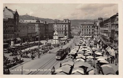 Linz a. d. D. Franz Josefs Platz mit Pöstlingberg Straßenbahn Postkarte AK