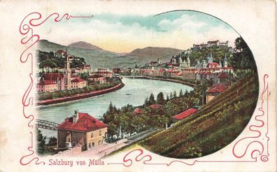 Salzburg von Mülln Österreich Litho Werbekarte Postkarte AK