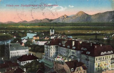 Villach vom Stadtpfarrturm mit Karawanken Österreich Postkarte AK 1917