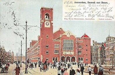 Amsterdam Damrak met Beurs Postkarte AK 1903