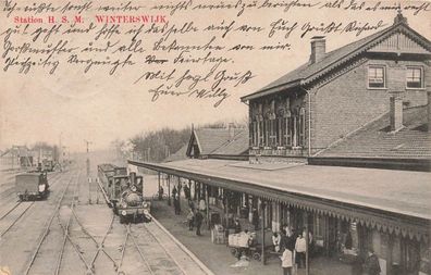 Station H. S. M. Bahnhof Dampflok Winterswijk Winterswick Niederlande AK 1910