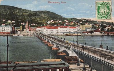 Brücke und Teilansicht Broen in Drammen Norwegen Postkarte AK