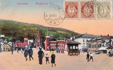 Bragernoes Torv in Drammen Norwegen Postkarte AK 1919