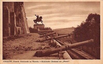 Krakow Kosciuszko Denkmal am "Wawel" Krakau Postkarte AK 1939