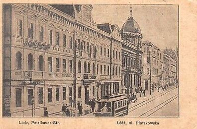 Lodz Petrikauer-Str. Straßenbahn Feldpostkarte AK