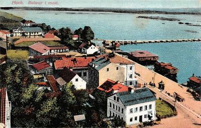 Plock Bulwar i most , Promenade mit Brücke Masowien Polen Feldpost 1917