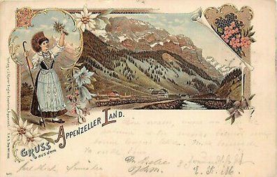 AK Appenzeller Land Trachten Frau Litho 1898