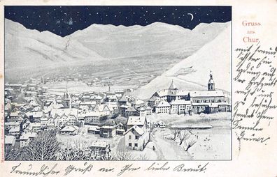 Gruss aus Chur Schweiz Winter Postkarte 1900