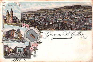 Gruss aus St. Gallen Post Litho Postkarte