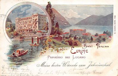 Hotel-Pension Europe Paradiso bei Lugano Postkarte AK