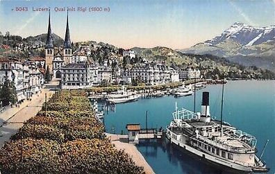 Luzern Quai mit Rigi (1800 m) Postkarte AK