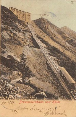 Stanserhornbahn und Hotel Postkarte AK 1899