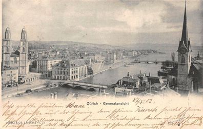 Zürich Generalansicht Postkarte AK 1903