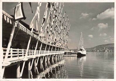 Zürich Schweiz. Landesauss. Bierhus-Terrasse u. Kaffee-Schiff Postkarte AK 1939