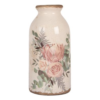 Clayre & Eef Vase Ø 8x16 cm Beige Keramik Blumen (Gr. Ø 8x16 cm)