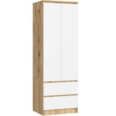 Kleiderschrank AKORD S60 Eiche Artisan 60 cm Front Weiß B60 x H180 x T51 cm