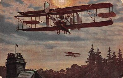 Engl. Militär Flugapparat Flugzeug Nachtfahrt Postkarte Reval 1913