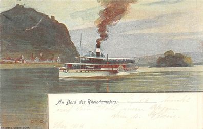 An Bord des Rheindampfers Postkarte 1904