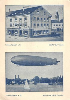 Graf Zeppelin über Friedrichshafen Gasthof zur Taube Postkarte