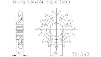 ESJOT Antriebsritzel "32159" 520 Stahl Racing, für 16 Zähne