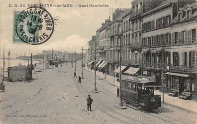 AK Boulogne-sur-Mer Quai Gambetta Strassenbahn 1908