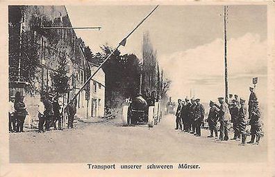 Transport schweren Mörser Soldaten Grenzübergang Frankreich 1916