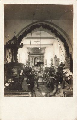 Deutsche Soldaten feiern Weihnachten in russ. Kirche Fotokarte 1. WK 1915